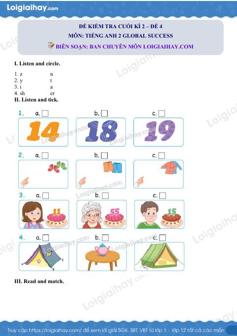 Đề thi học kì 2 Tiếng Anh 2 Global Success - Đề số 4